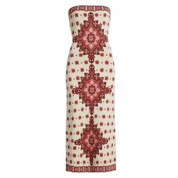 Cara Cara Dresses & Skirts - Cara Cara 'Rome' Red Viscose Mandala Strapless Midi-Dress Size S